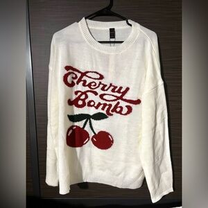 Kawaii Cherry & Letter Pattern Drop Shoulder Sweater